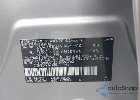 2018 Toyota Rav4 Le z USA, uszkodzony, nr VIN 2T3BFREV4JW817047